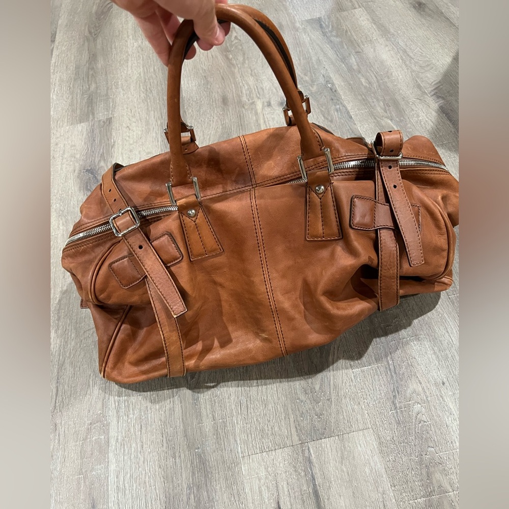 $7K Brunello Cucinelli Soft Glove Leather Duffle Weekend Bag Brown Cognac Unisex - Picture 5 of 15